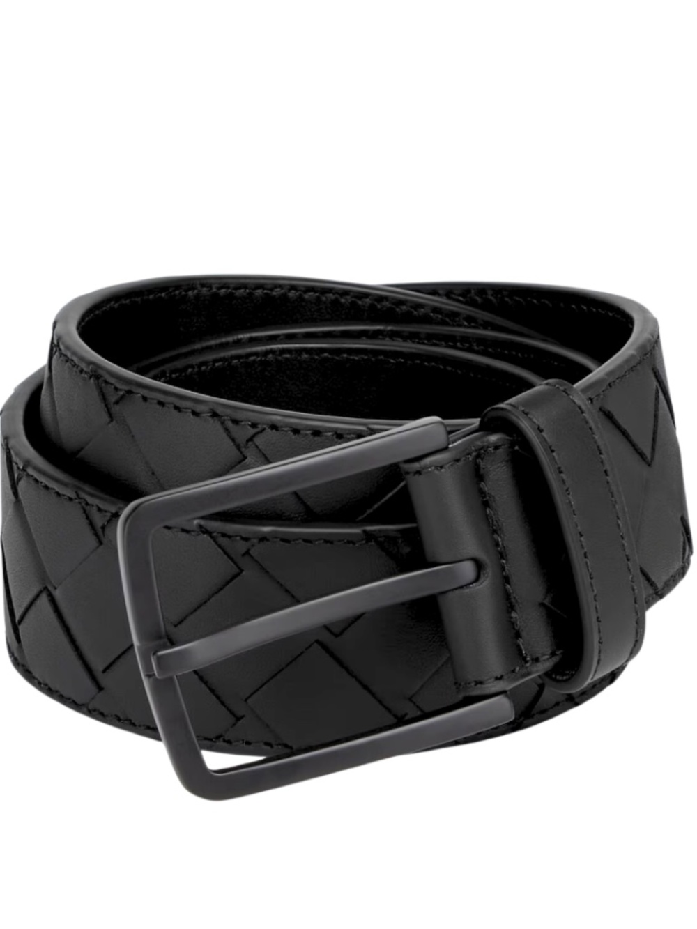 Bottega Veneta Men's Black Leather Belt Size 42 Blown Up Intrecciato Italy + Box